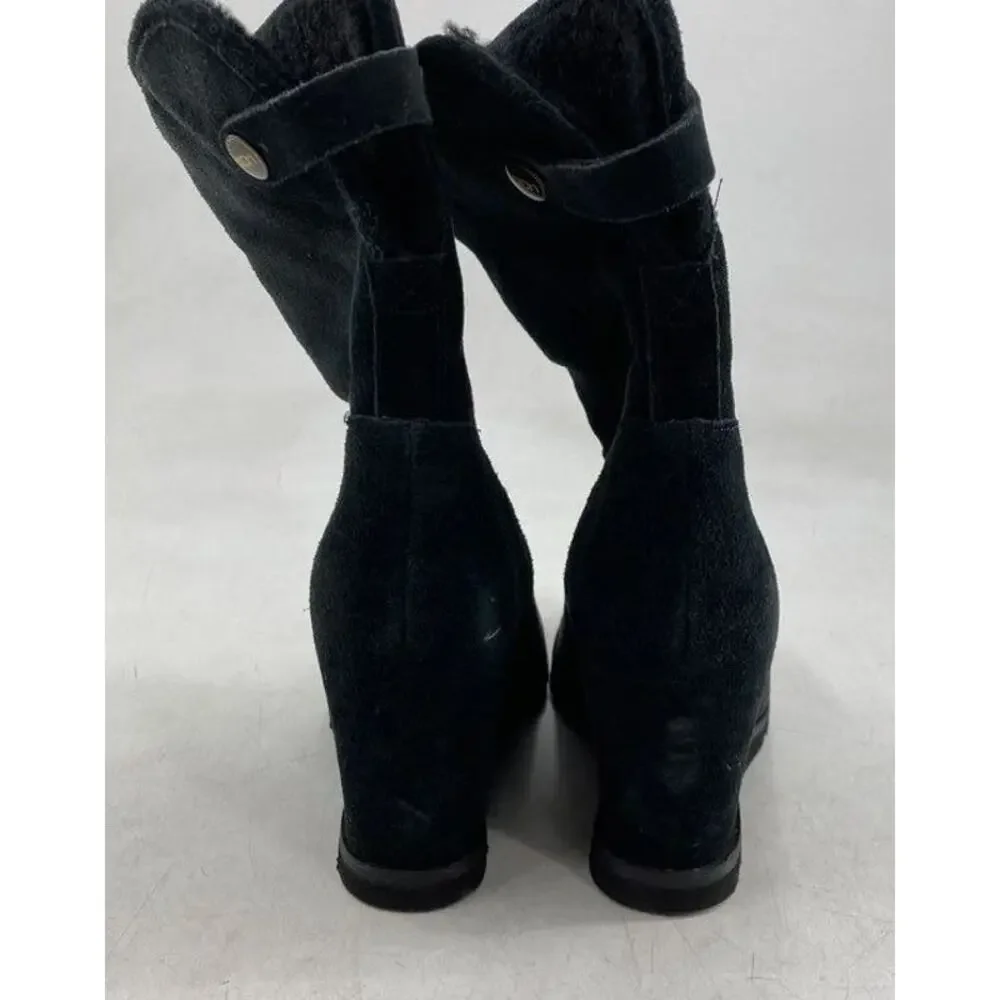 UGG KYRA Black Suede Hidden Wedge Boots Womens Size 7 Pull On Button